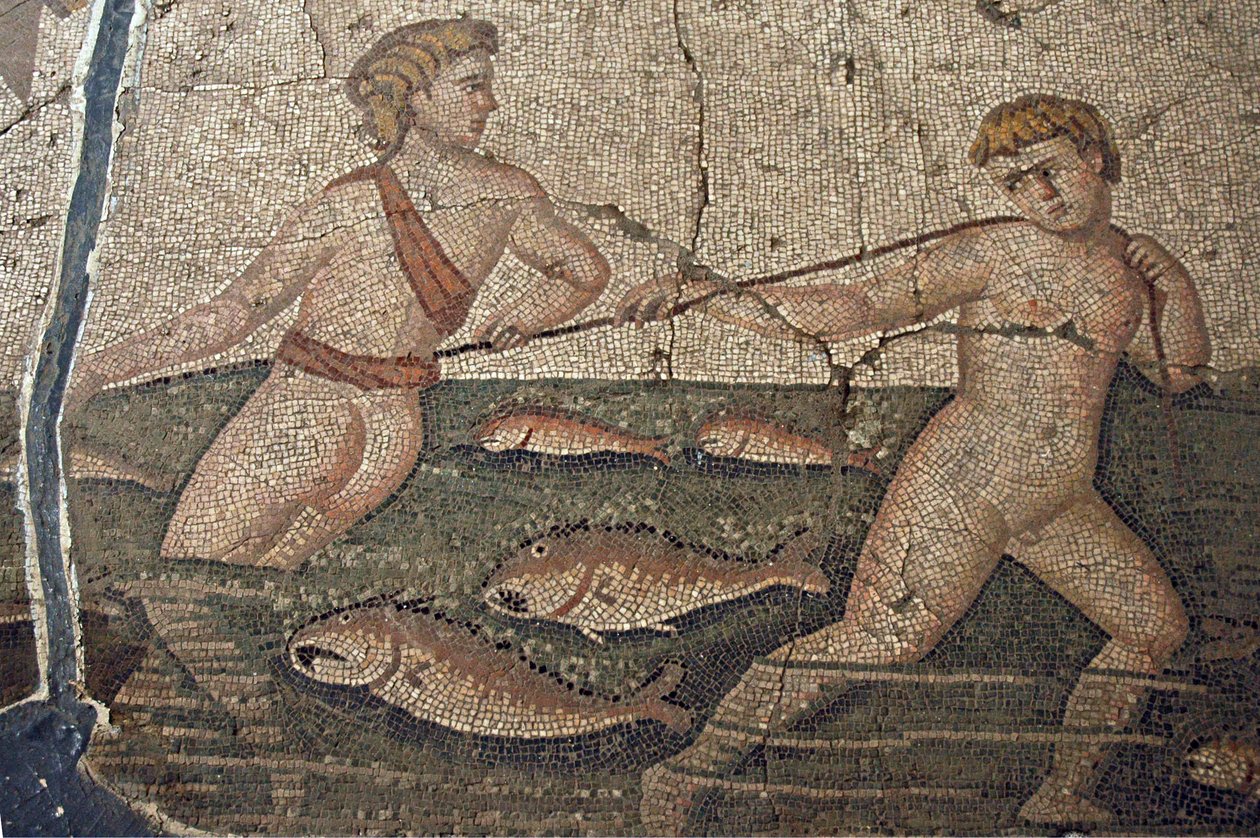 Thalasse and the Nude Fishermen mosaic from Vakto, detail, Turkey by Unbekannt