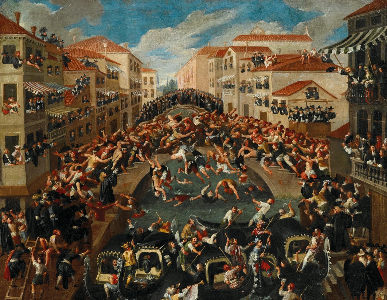 The Battaglia dei Pugni on the Bridge of San Barnaba, Venice, 18th century by Unbekannt