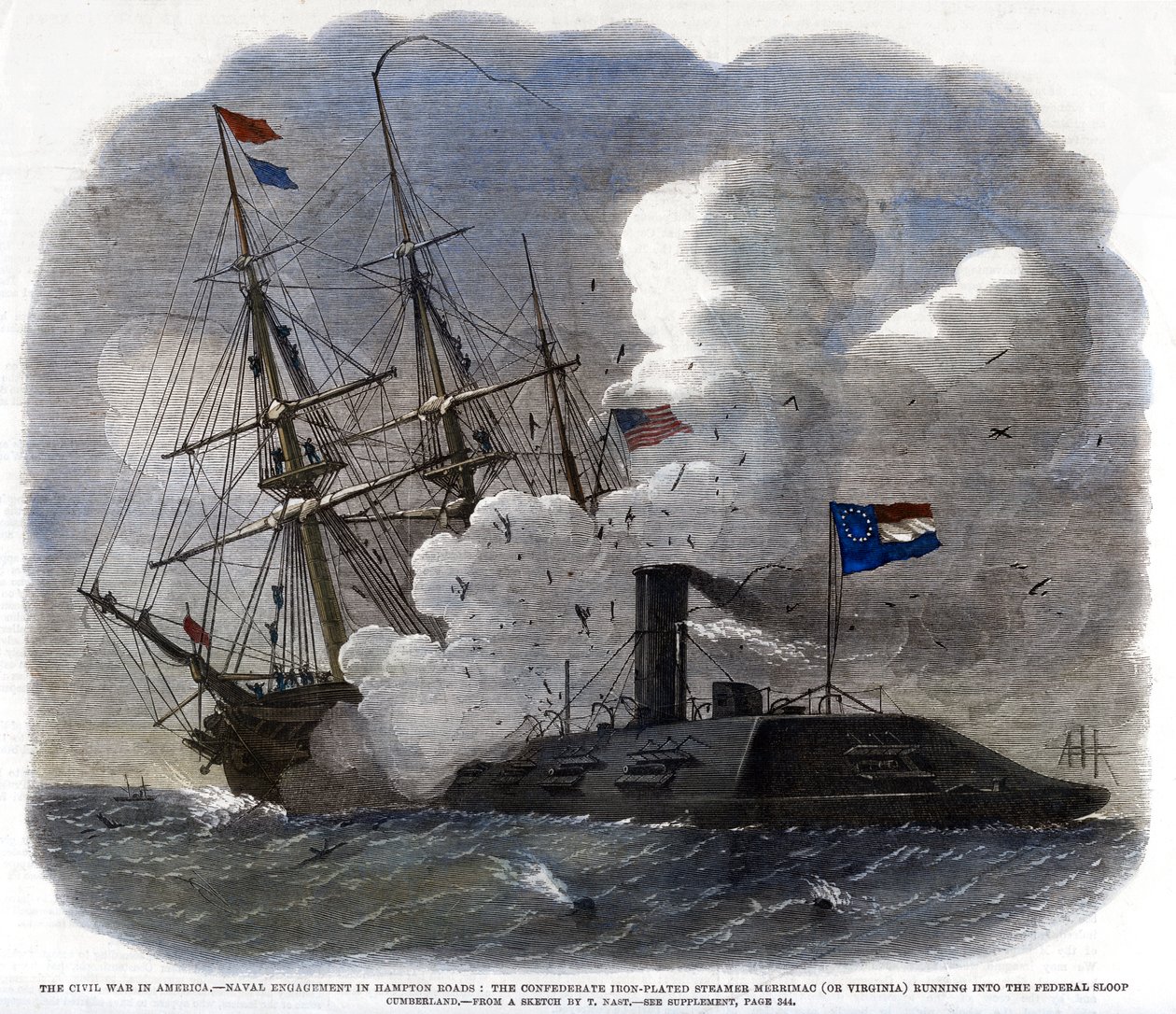 The Civil War in America - Naval Engagement in Hampton Roads by Unbekannt
