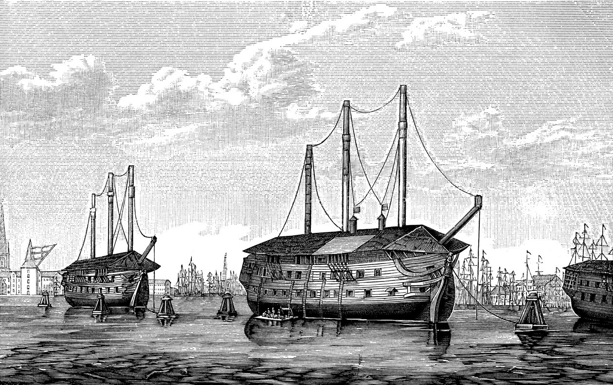 The Danish prison-ships Dronning Maria and Waldemar at Copenhagen, 1848-1849 by Unbekannt