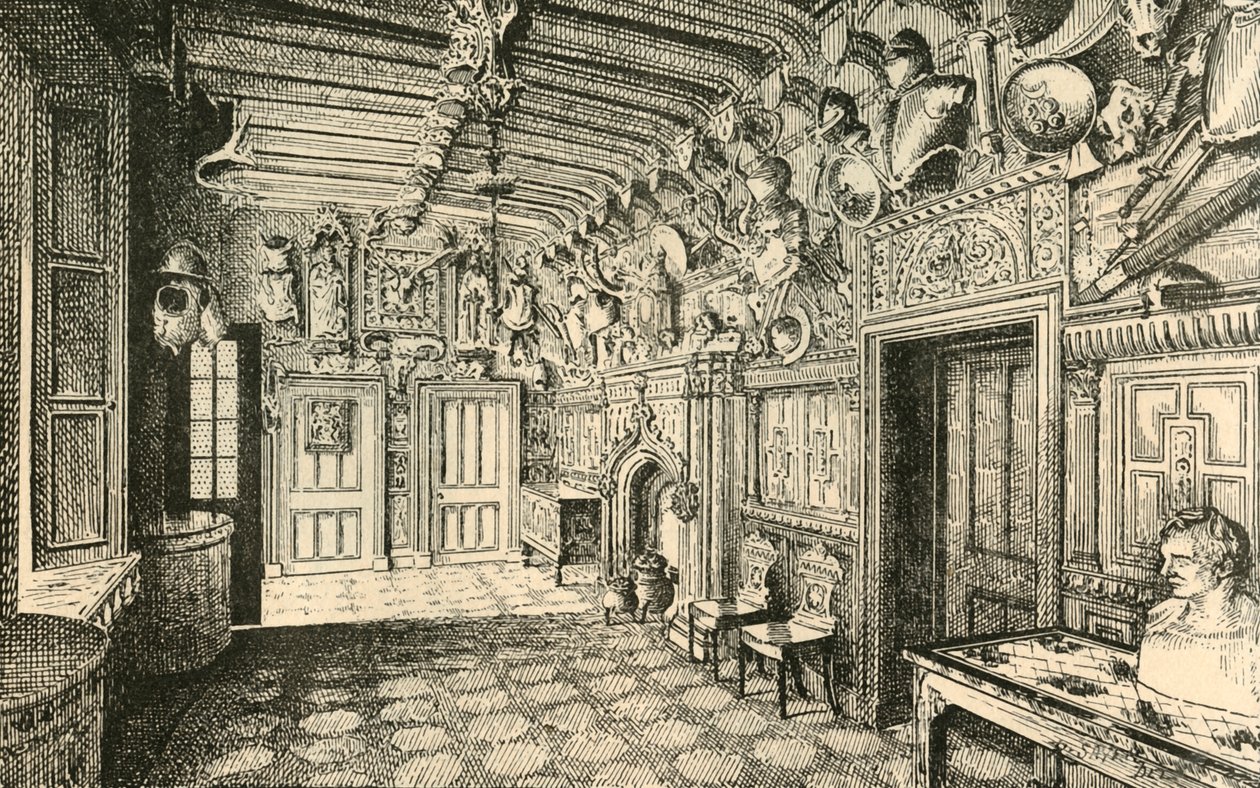 The Entrance-Hall. Along the Wall are Many Suits of Old Armor by Unbekannt