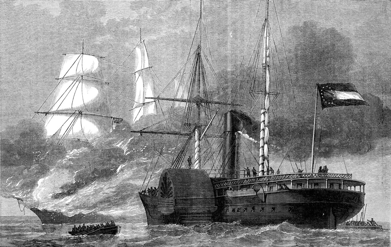 The Nashville destroying a federal merchantman, American Civil War, 1861-1862 c1880 by Unbekannt