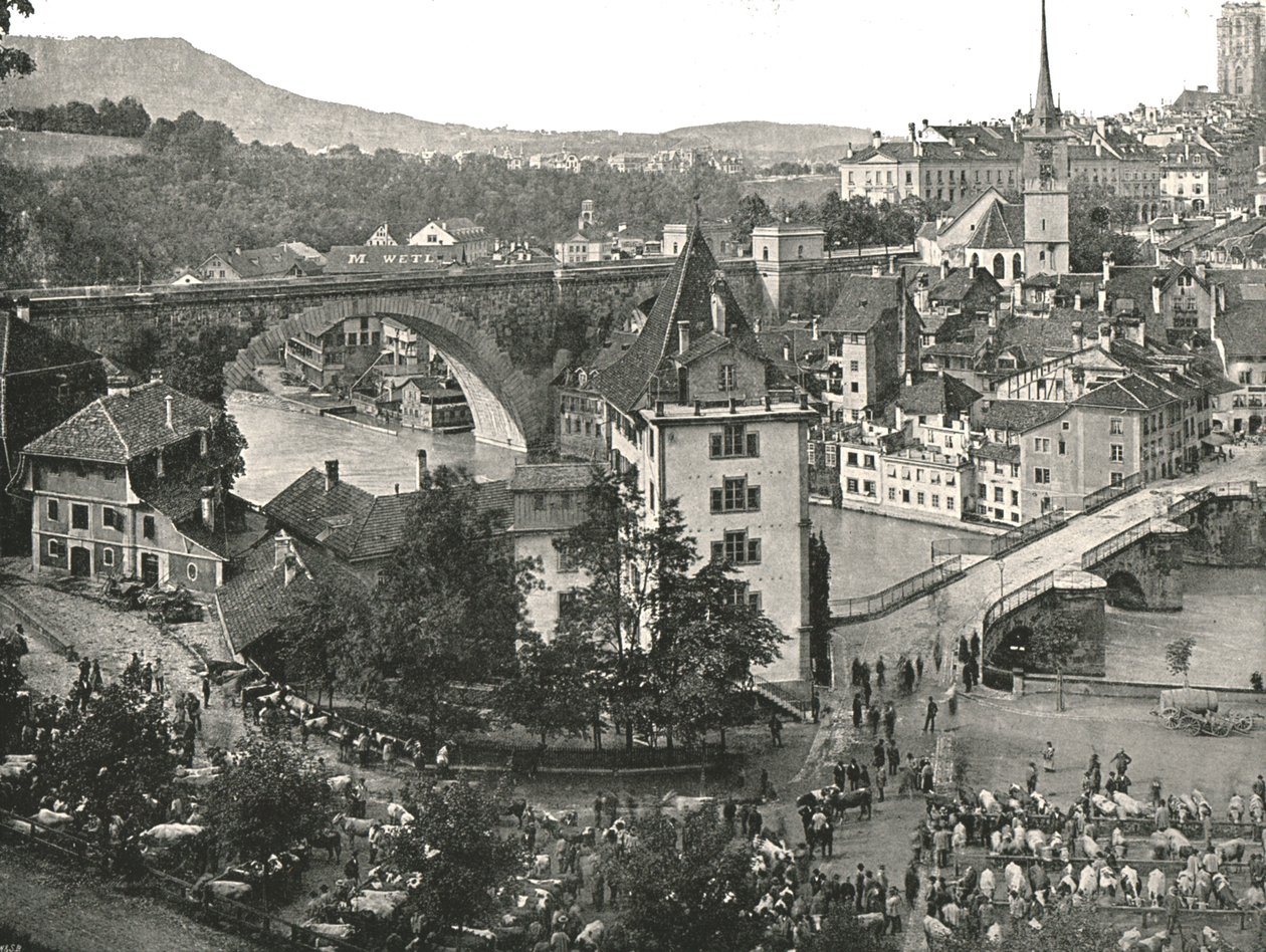 The Nydeggbrücke and Cattle Market, Bern, Switzerland by Unbekannt