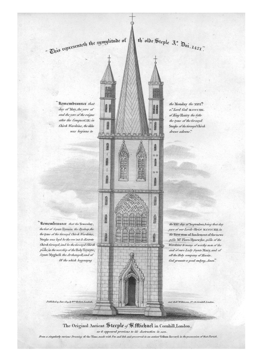 The Original Ancient Steeple of St. Michael in Cornhill, London, 1421 by Unbekannt