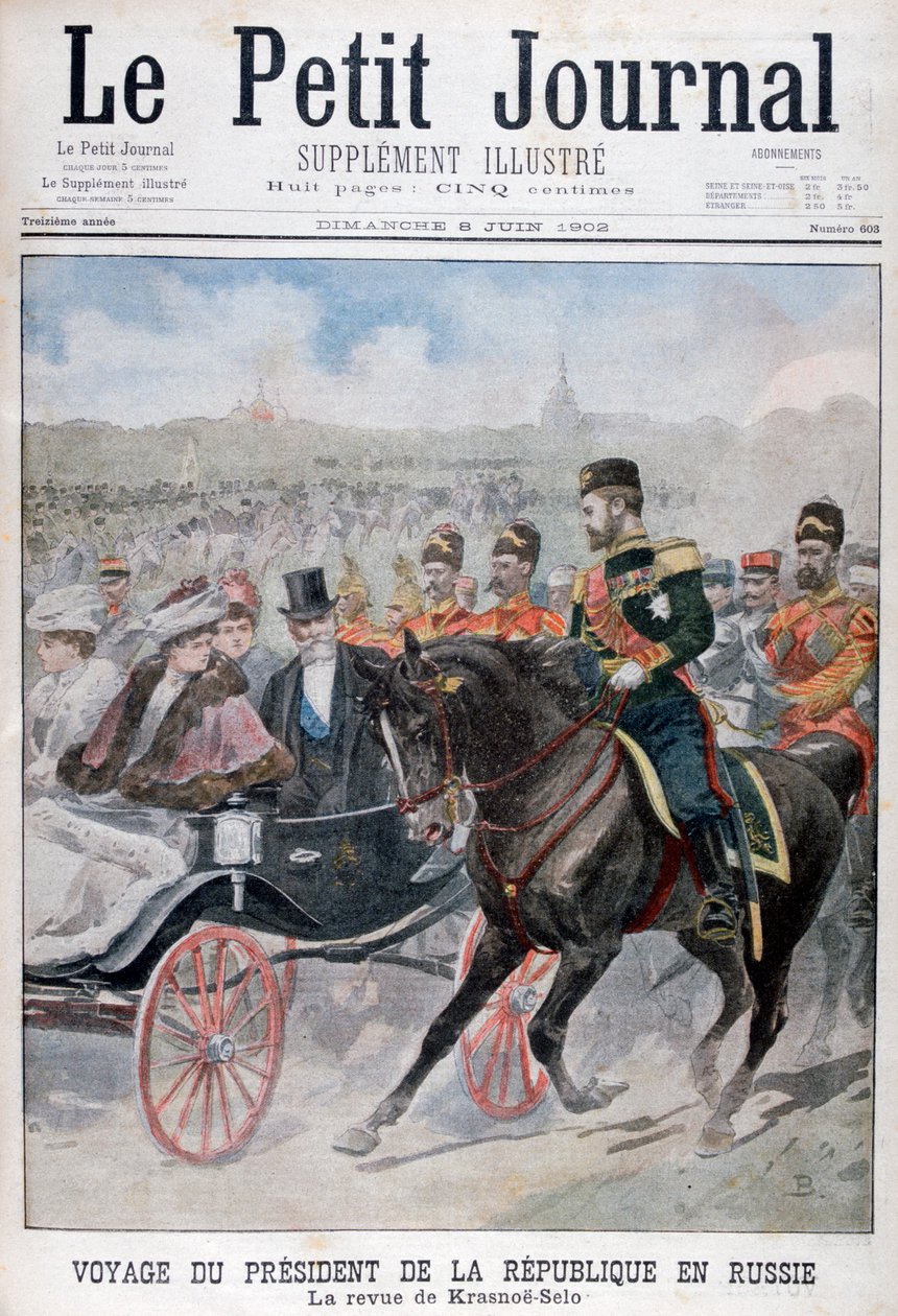 The President of the Republic of France Reviewing Troops, Krasnoye Selo, Russia by Unbekannt