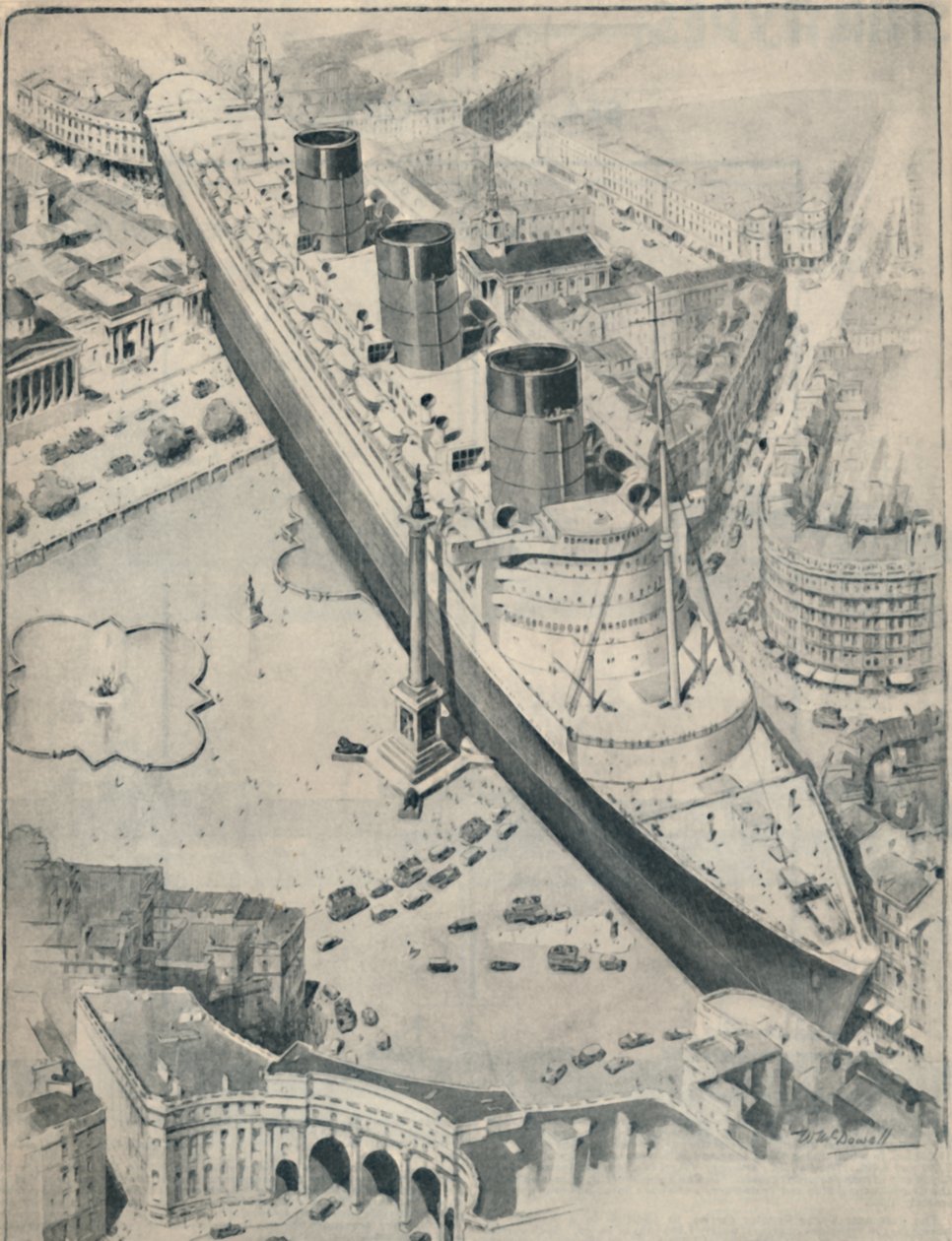 The Queen Mary In Relation To Trafalgar Square, London, 1936 by Unbekannt