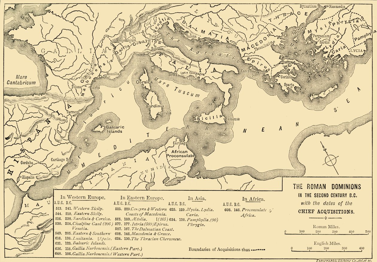 The Roman Dominions in the Second Century B.C. with the dates of the Chief Acquisitions, 1890 by Unbekannt