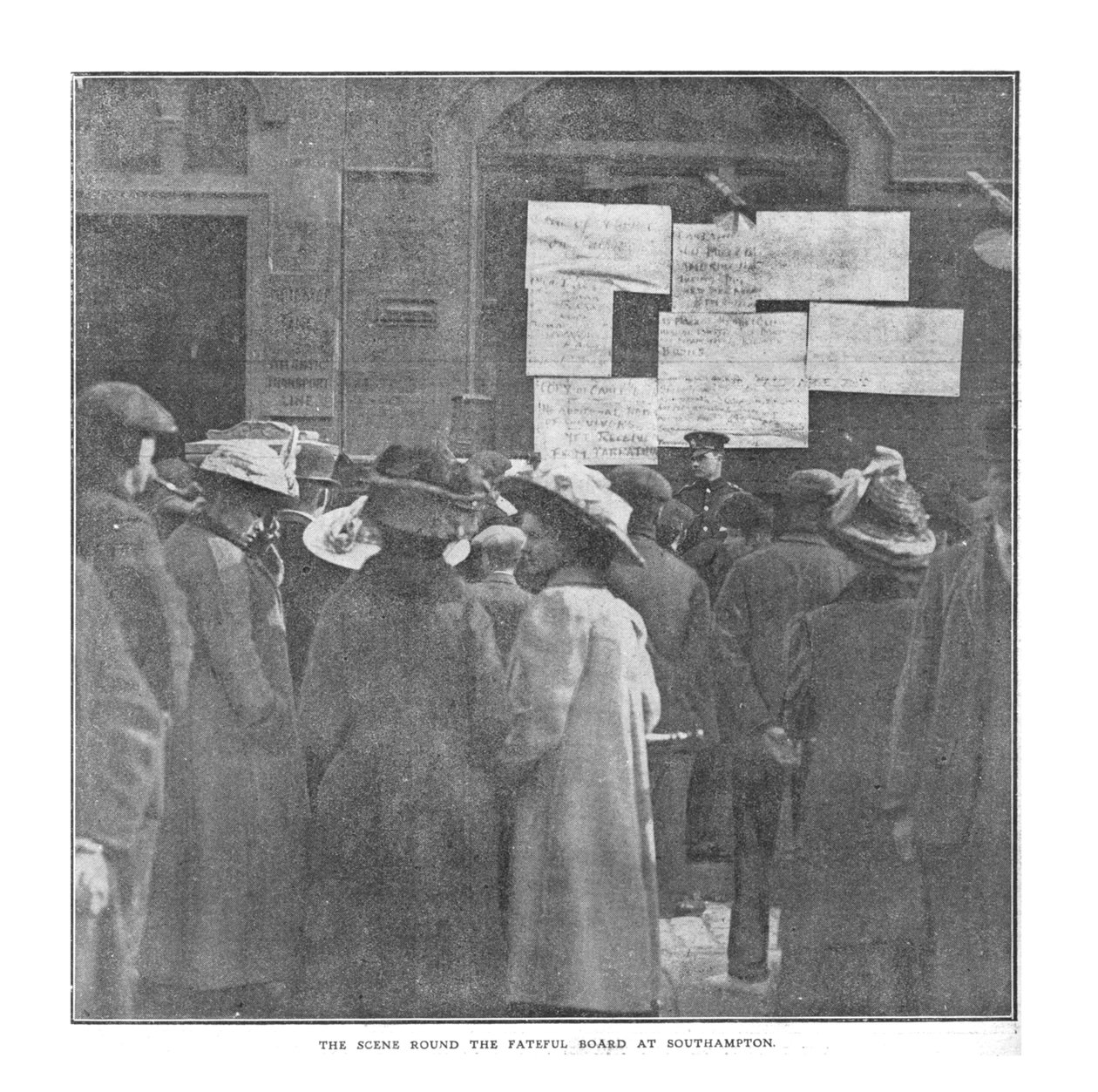 The Scene Round the Fateful Board at Southampton, April 20, 1912 by Unbekannt