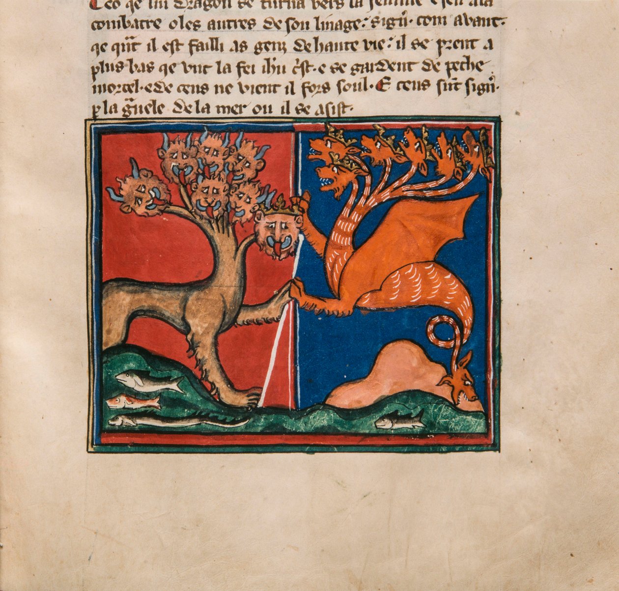 The Sea Beast and the Earth Beast. Miniature from: Apocalypse de Saint Jean, ca. 1320 by Unbekannt