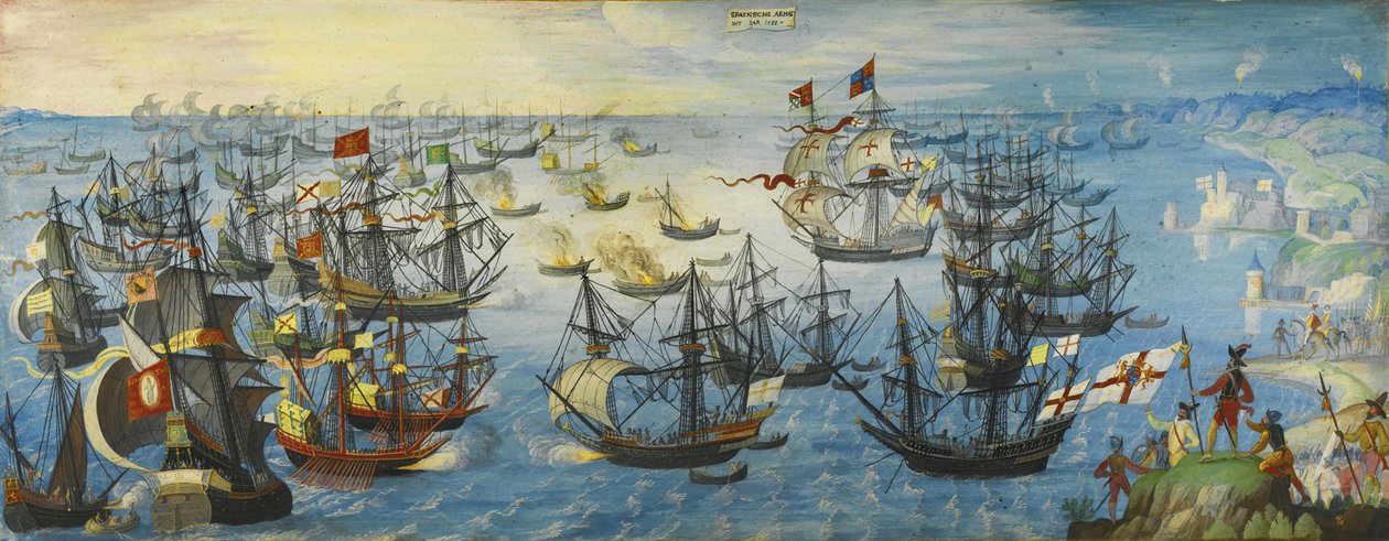 The Spanish Armada off the south coast of England by Unbekannt