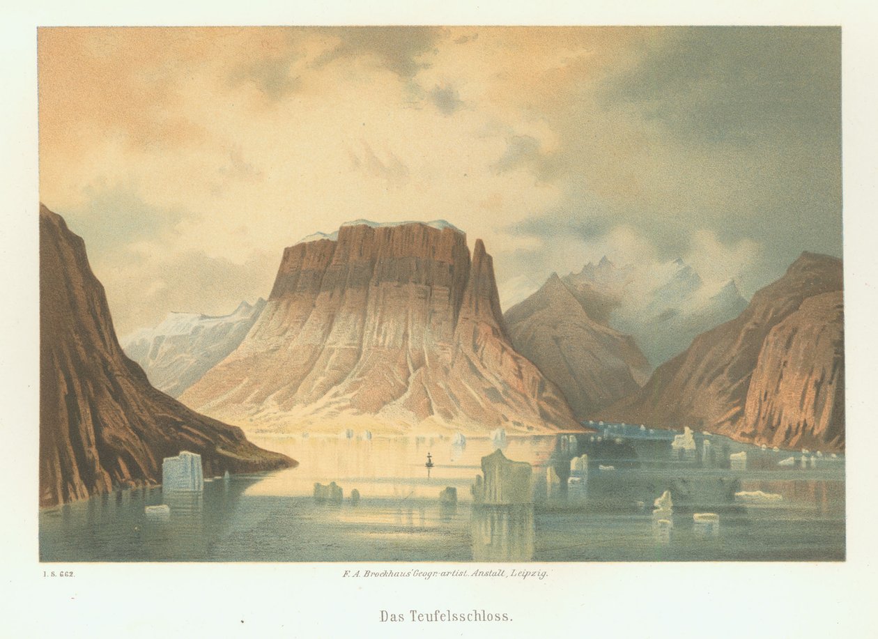 The Teufelsschloss in Kejser Franz Joseph Fjord. The Second German Northpolar Expedition to the Arctic by Unbekannt