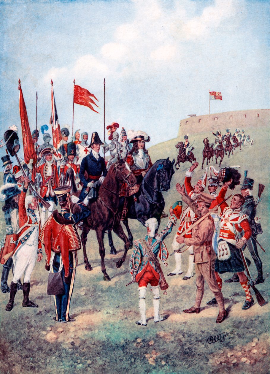 The cavalry meet the infantry on the battlefield, 1910 by Unbekannt