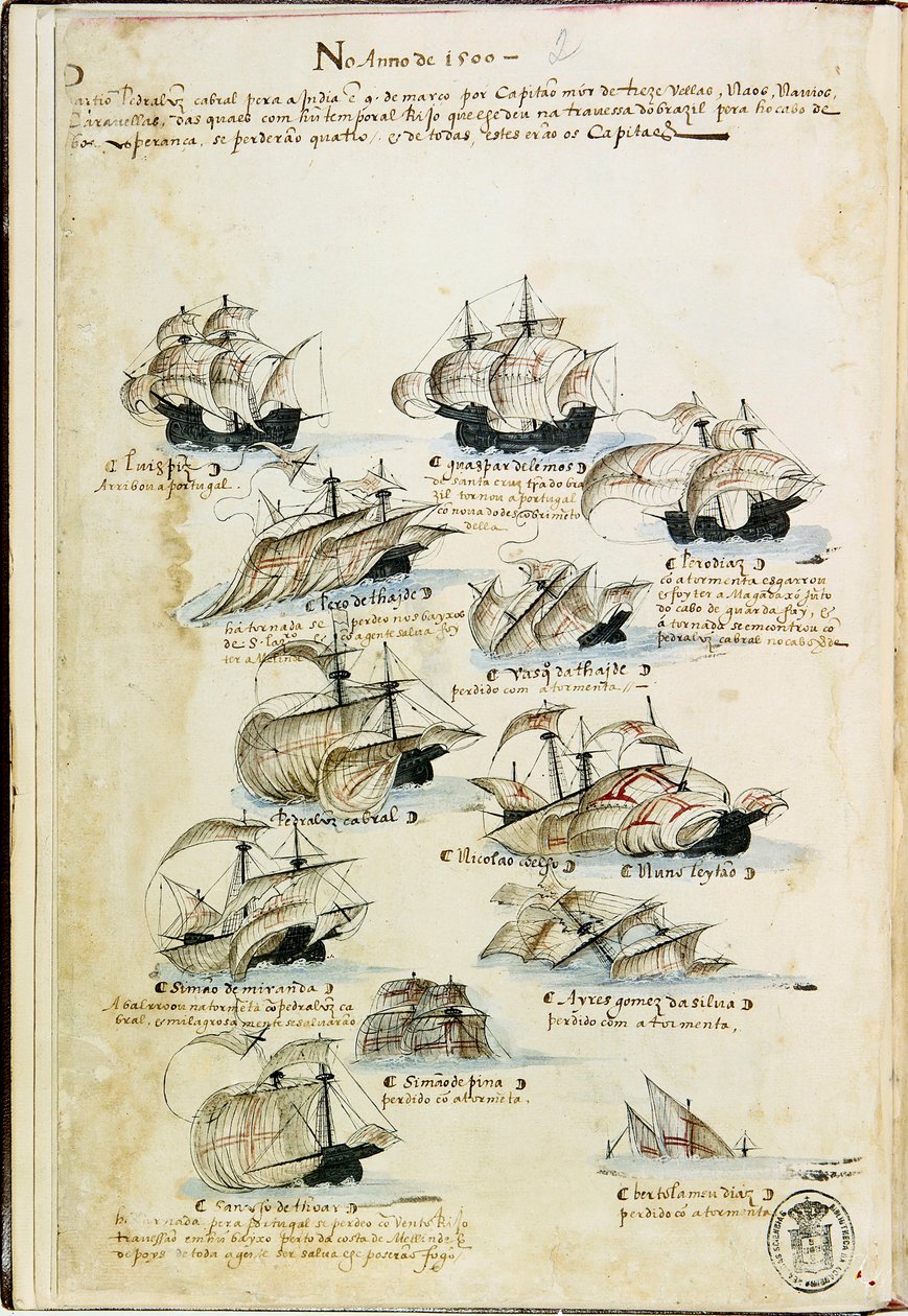 The Fleet of Pedro Álvares Cabral in 1500. From Livro das Armadas, ca 1568 by Unbekannt