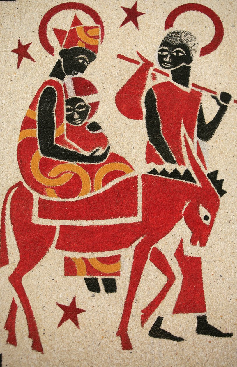 The Flight to Egypt, Fresco Designed and Painted in 1963 by Dom Georges Saget, Keur Moussa Abbey Church, Keur Moussa, Senegal by Unbekannt