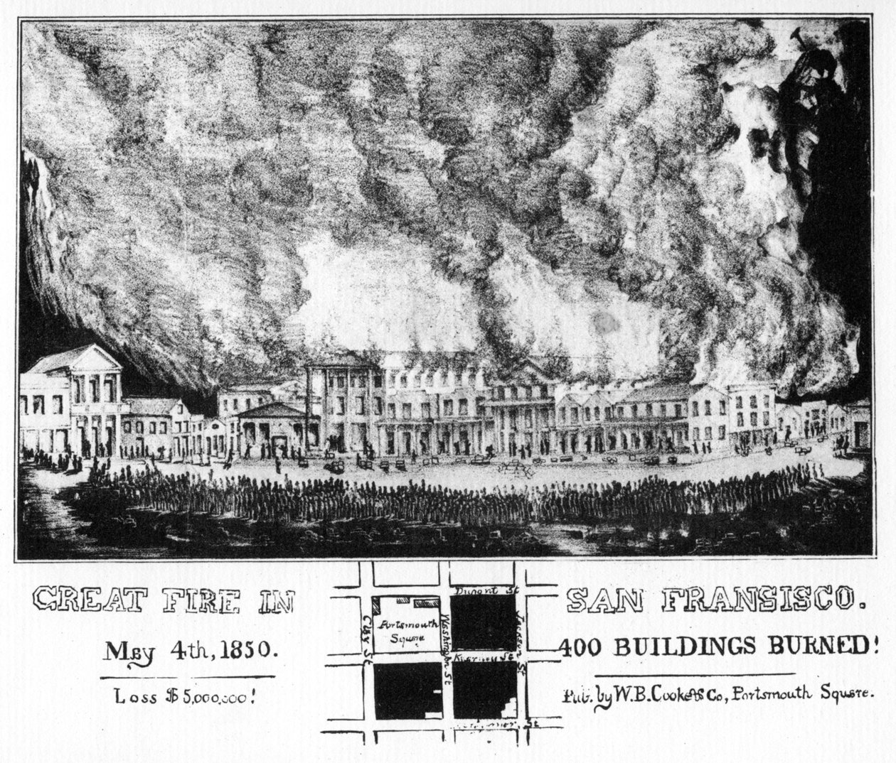 The Great Fire in San Francisco, California, 1850 by Unbekannt