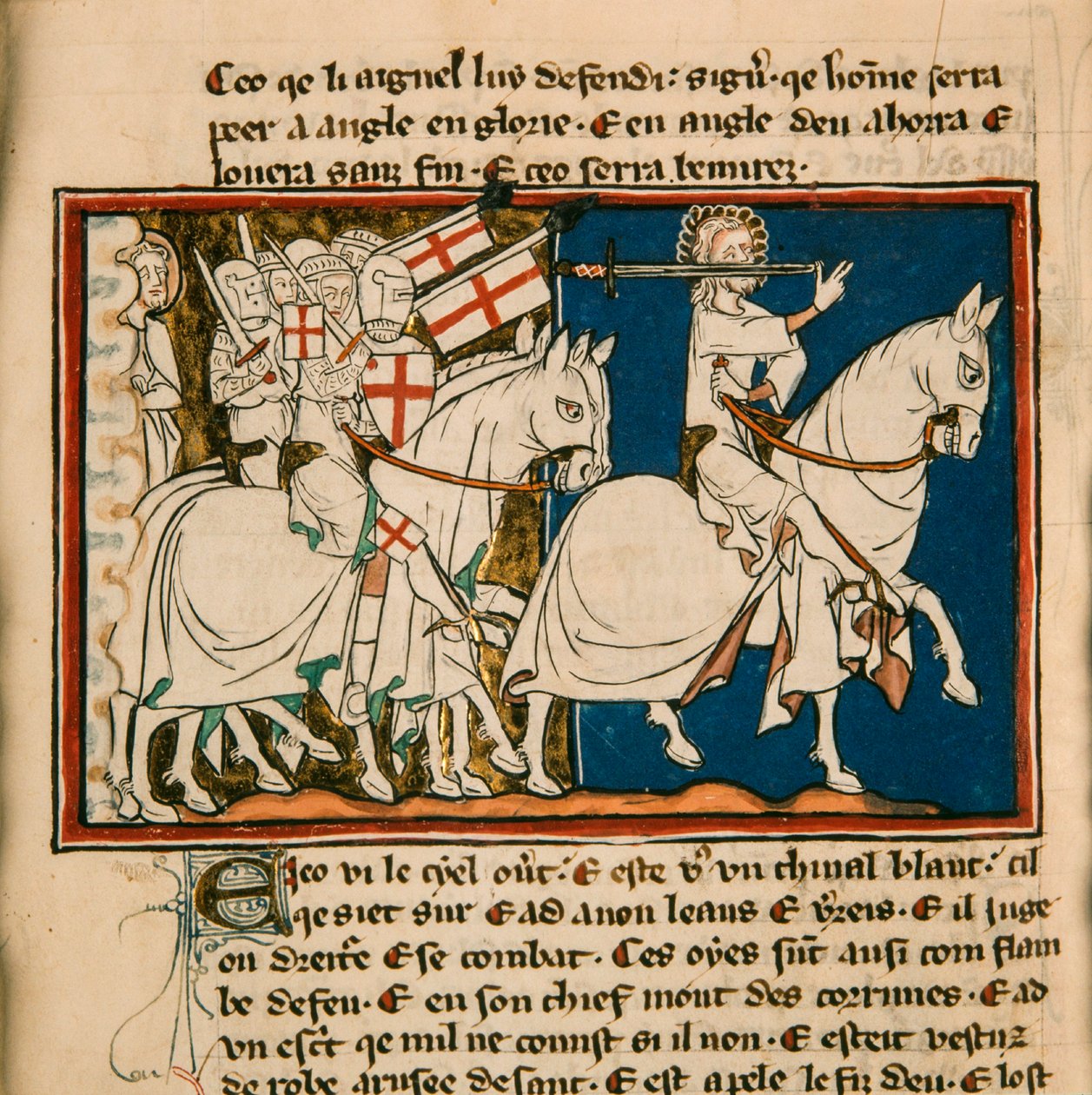 The great king on a white horse. Miniature from: Apocalypse de saint Jean by Unbekannt