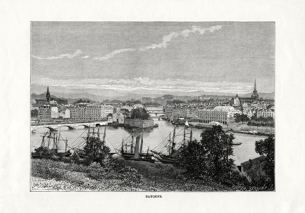 The harbour at Bayonne, France by Unbekannt