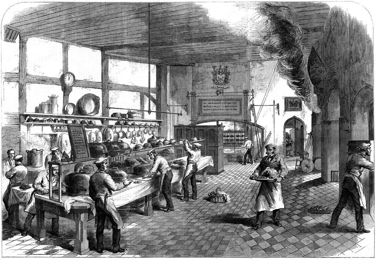 The kitchen at Charterhouse School, Godalming, Surrey, 1867 by Unbekannt