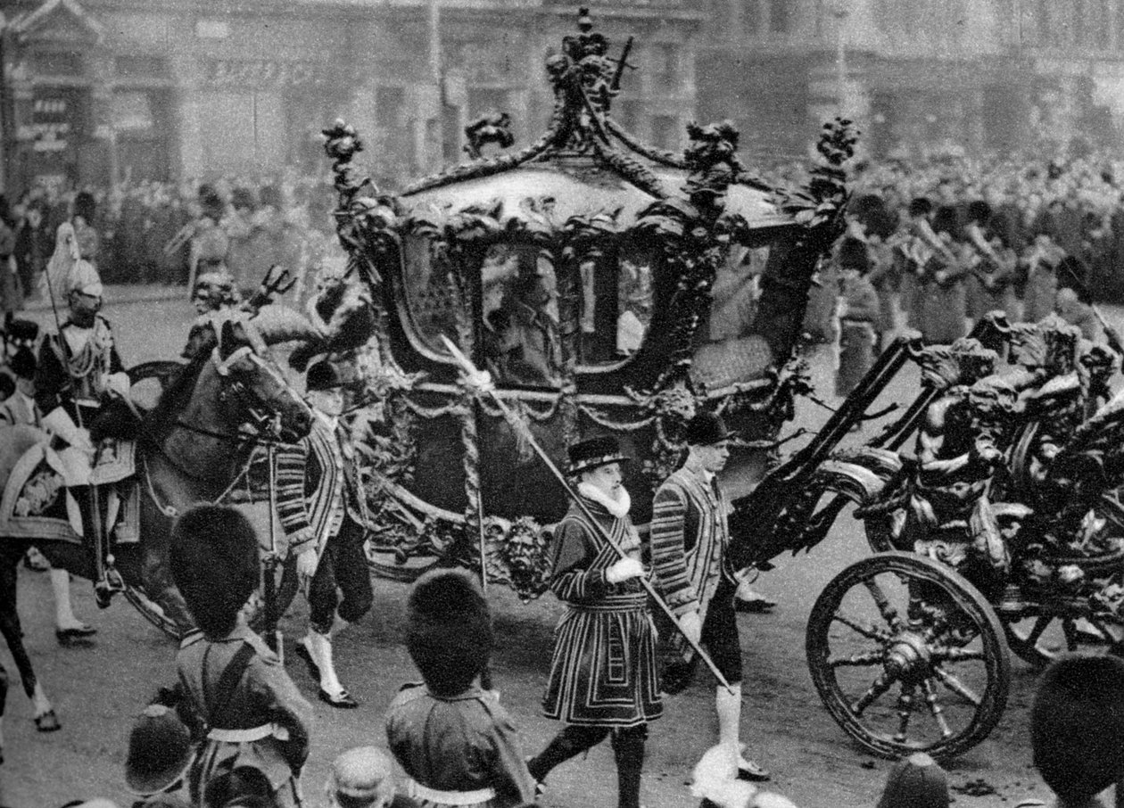 The royal coach on its way to open parliament, London by Unbekannt