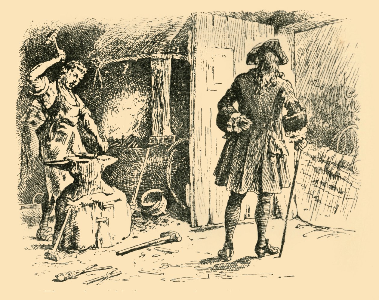 The strokes of his hammer on the anvil kept time to his song by Unbekannt