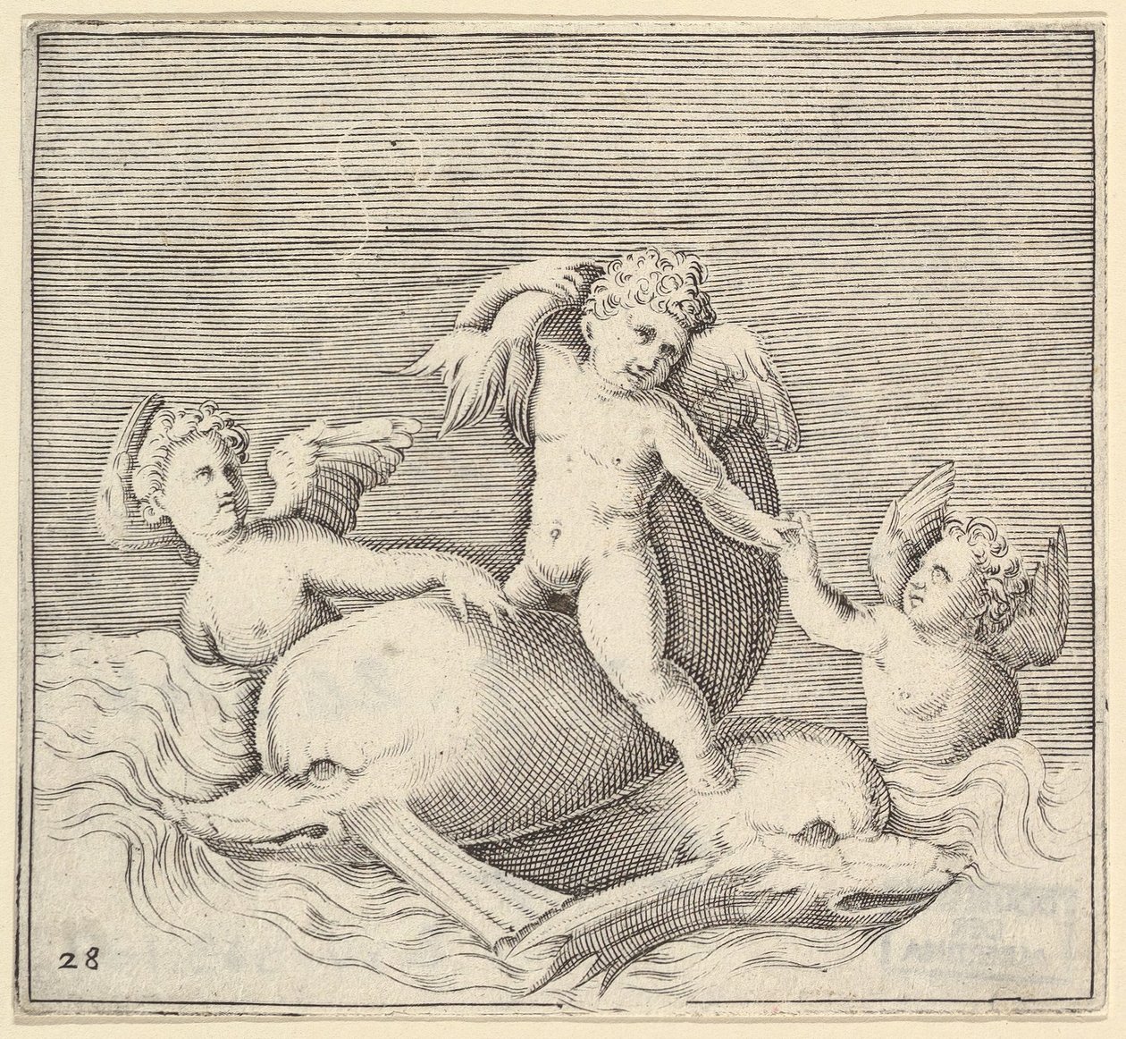 Three Cupids and Two Dolphins by Unbekannt