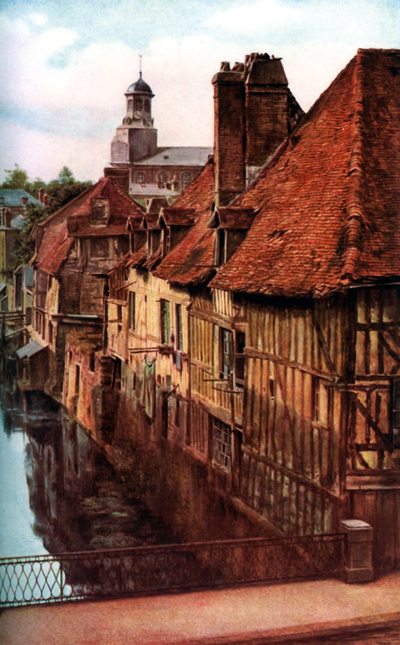 Timber houses by the Pont de Caen in Caudebec-en-Caux, Normandy, France, c1930s by Unbekannt
