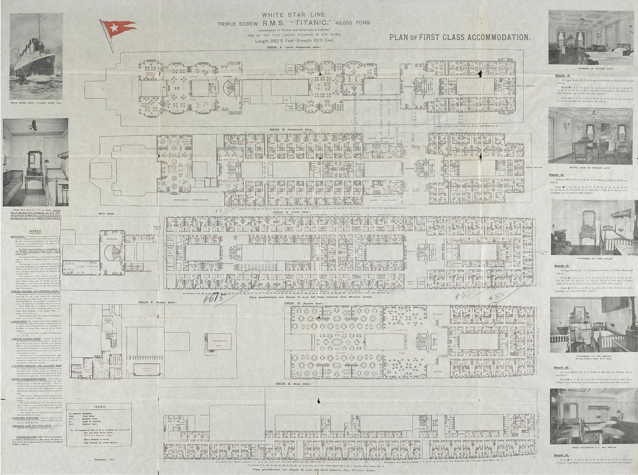 Titanic First Class Deck Plan by Unbekannt