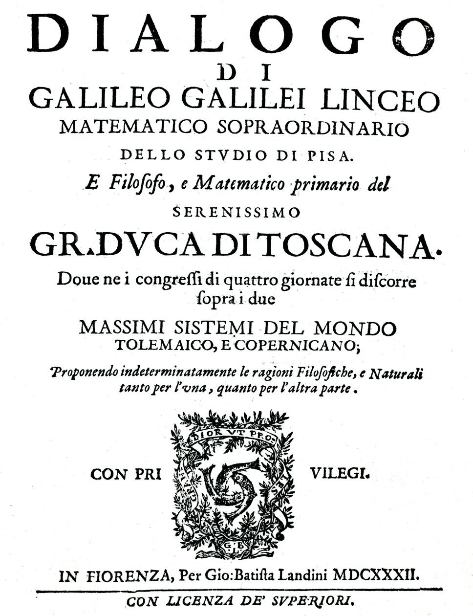 Title Page of Dialogo, by Galileo by Unbekannt