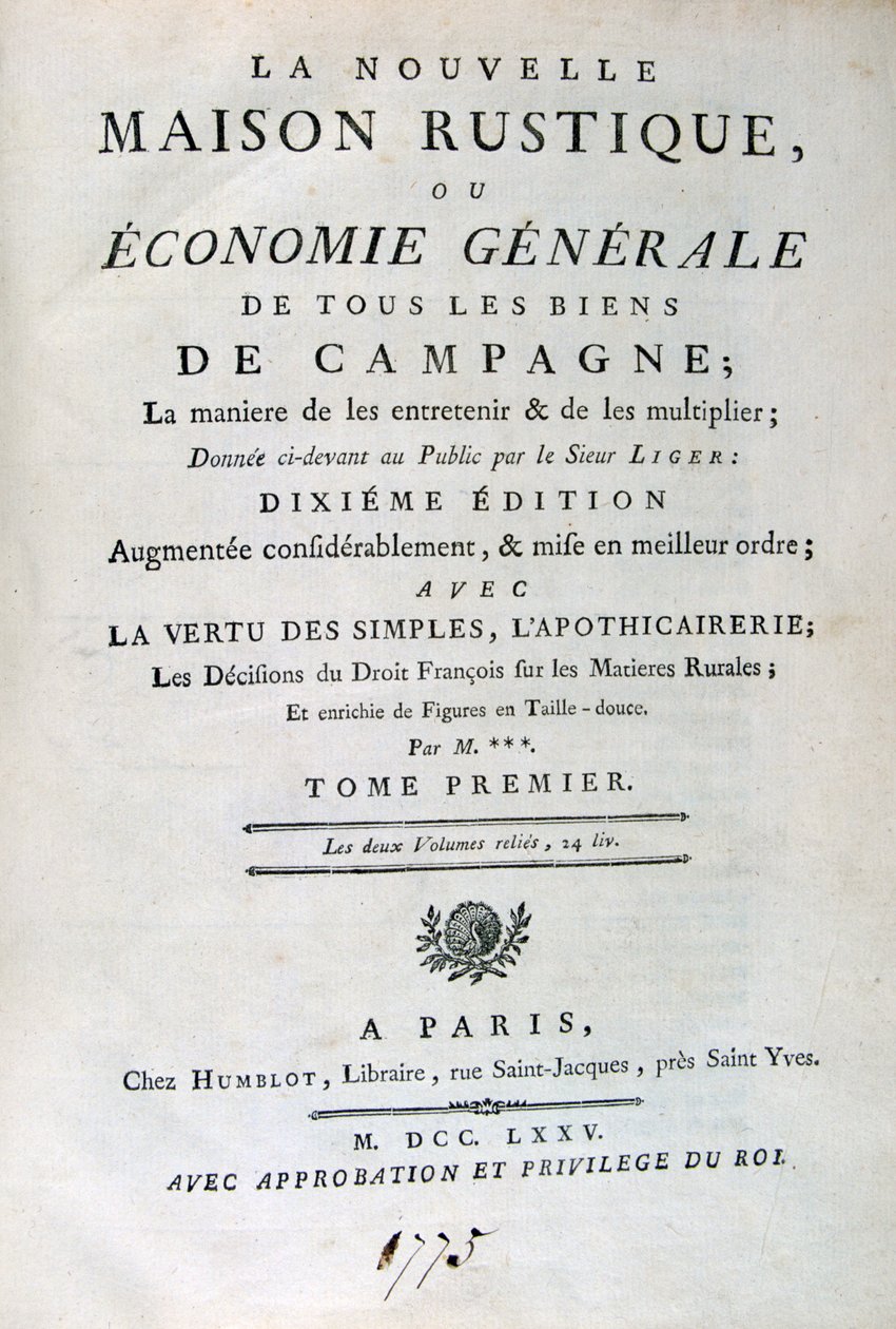 Title Page to La Nouvelle Maison Rustique, ou Economie Générale by Unbekannt
