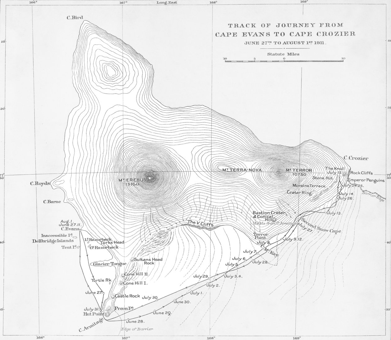 Track of Journey from Cape Evans to Cape Crozier - June 27th to August 1st 1911 by Unbekannt