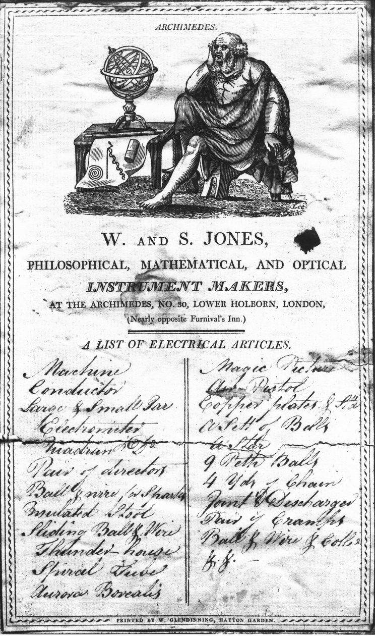 Trade card with engraving of Archimedes, Greek mathematician by Unbekannt