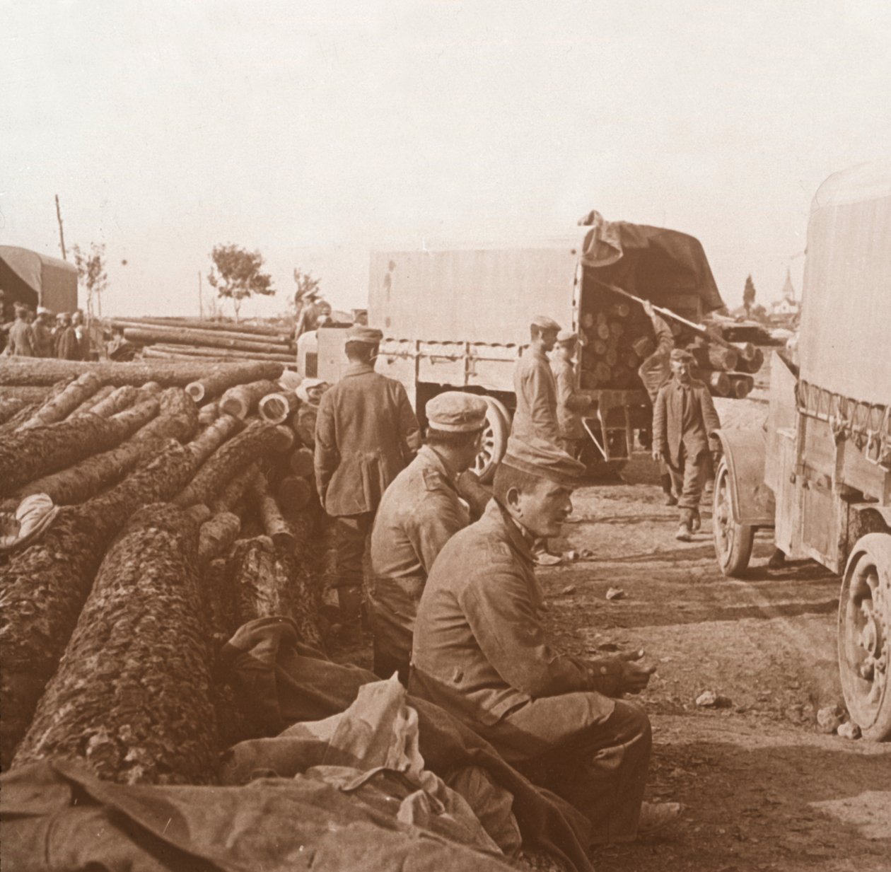 Trucks on the Voie Sacrée, Verdun, Northern France, c. 1914-1918 by Unbekannt