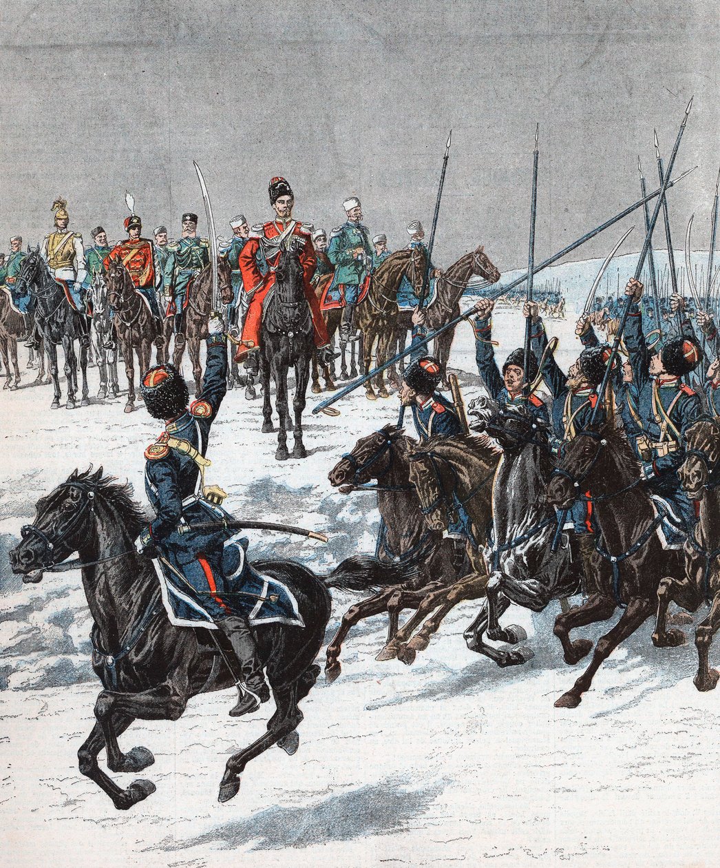 Tsar Nicholas II reviewing Cossacks, Russo-Japanese War, 1904-5 by Unbekannt
