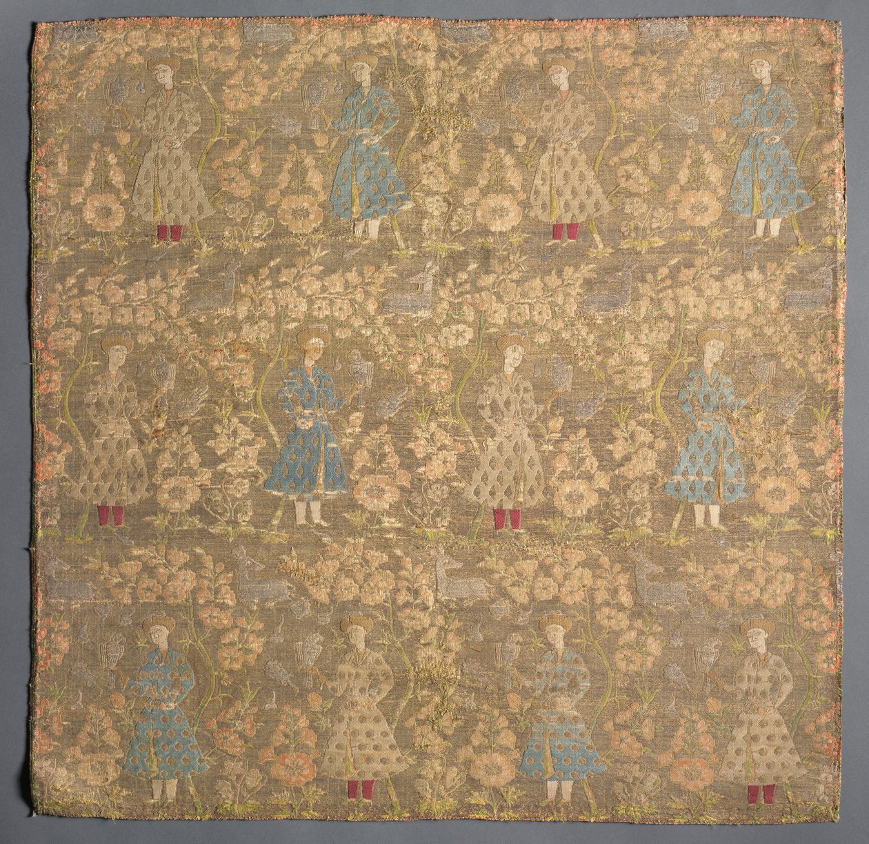 Twill weave with falconers amid rose bushes, 1650-1699 by Unbekannt