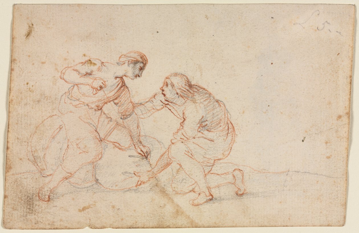Two Men Tying a Bundle by Unbekannt