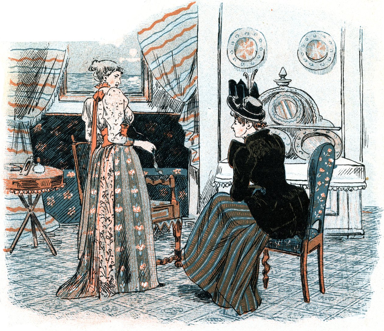 Two Delicate Ladies Talking Together in a Delicate Room by Unbekannt