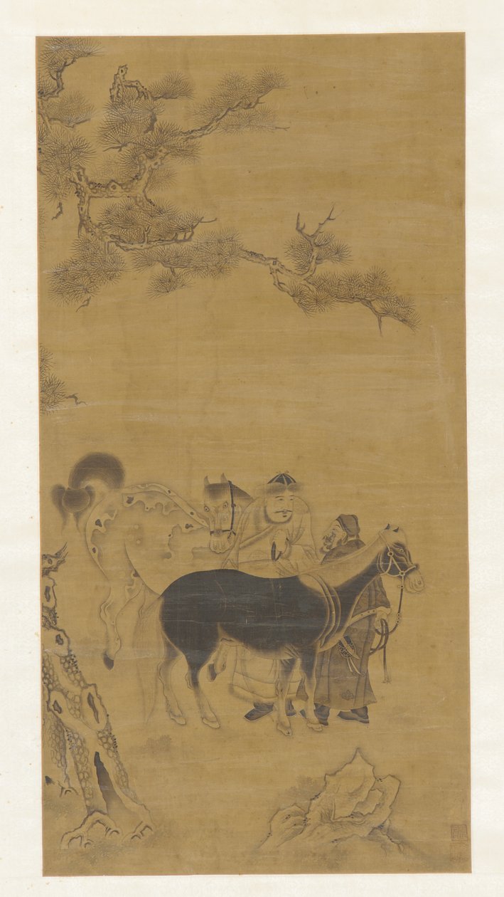 Two Men and Two Horses Under a Pine Tree, Qing Dynasty by Unbekannt