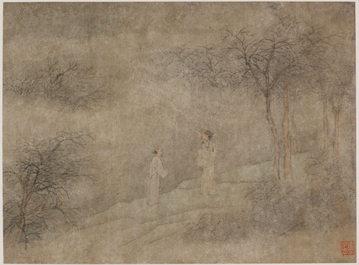 Two men walking in misty grove, Ming dynasty, 1368-1644 by Unbekannt