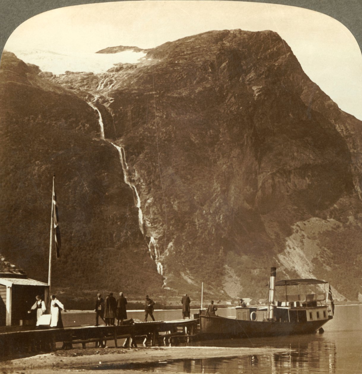 Utigards Falls from Ravnefjeld glacier at Lake Loen - from Naesdal, Norway by Unbekannt