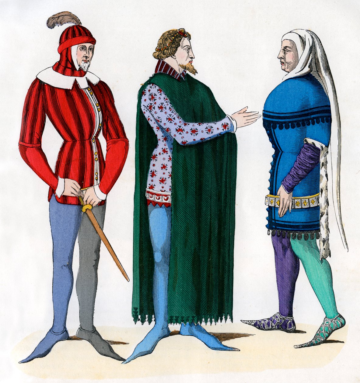 Valet and lords in 14th century costume by Unbekannt
