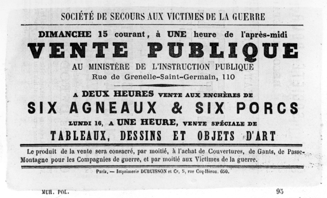 Public Sale, from French Political Posters of the Paris Commune, May 1871 by Unbekannt