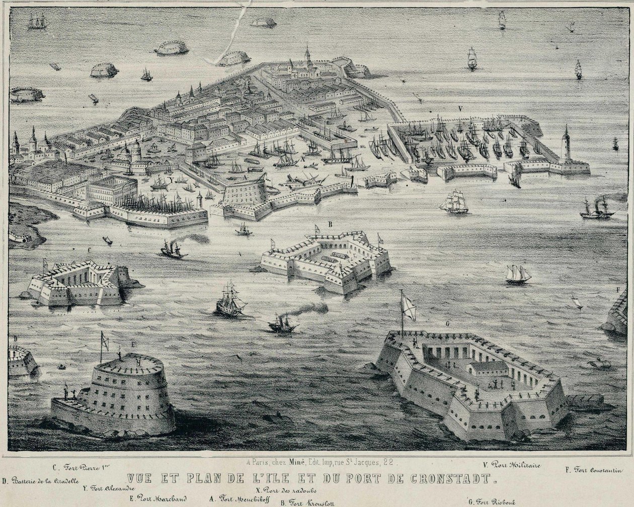 View and Plan of island and the port of Kronstadt by Unbekannt