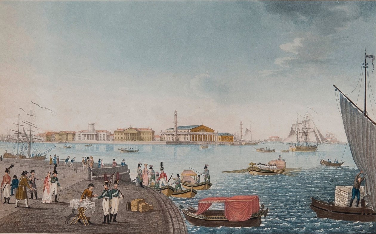 View of the Neva River and the Stock Exchange in Saint Petersburg, Early 1800s by Unbekannt