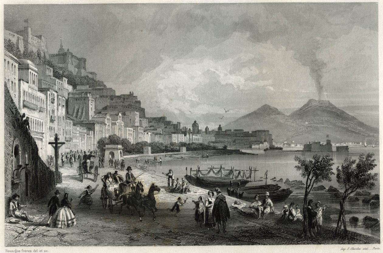 View of the port and the city of Naples in the 19th century, in the book on the Mediterranean by Louis Enault, French journalist and traveller by Unbekannt