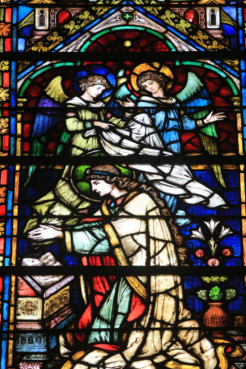 Virgin Mary, Details, Coronation of the Virgin, Stained Glass Windows by Frantz Mayer de Munick 1884, Chapel of Notre Dame de la Ronde, St. Stephen Cathedral of Metz by Unbekannt