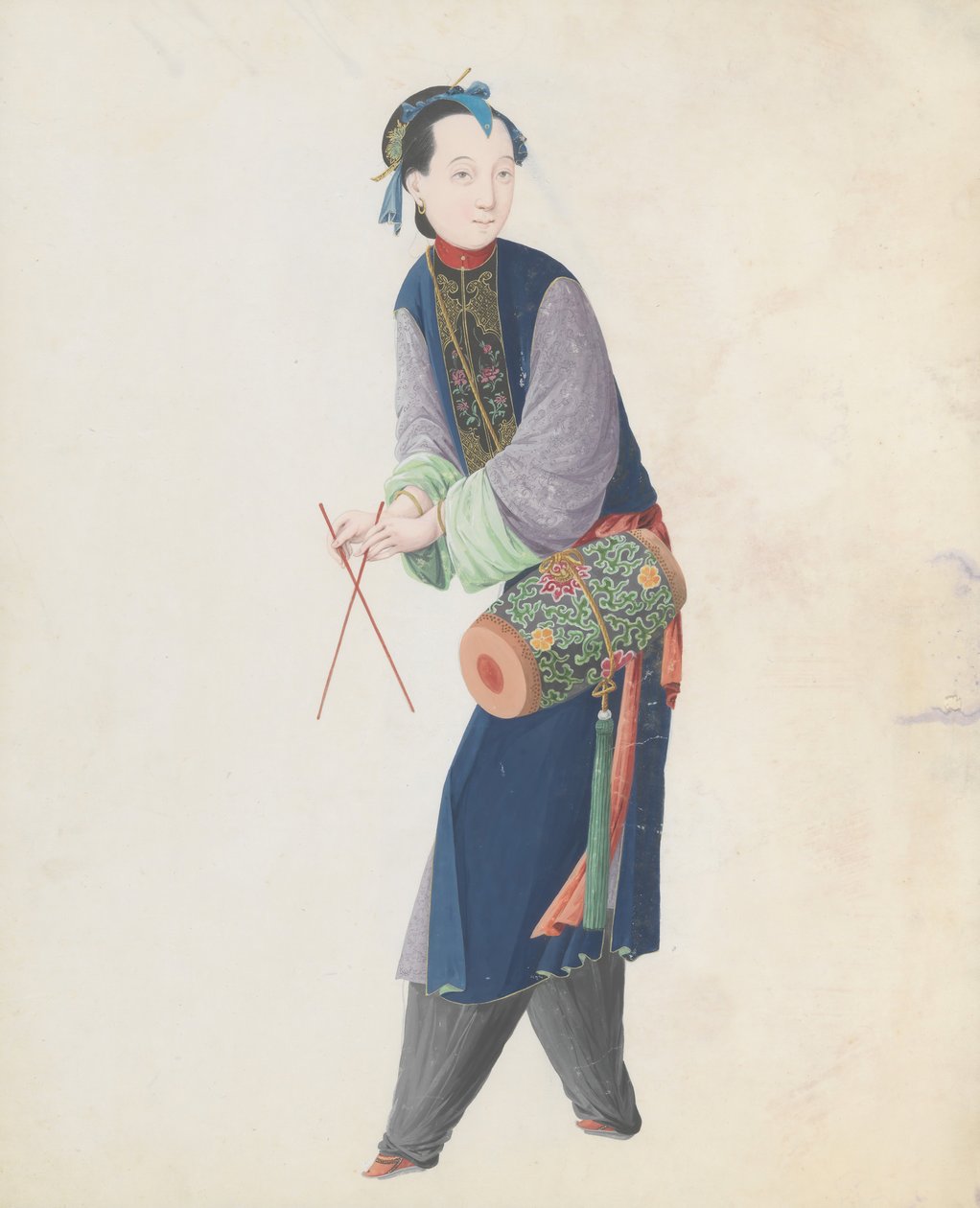 Watercolour of Musician Playing Drum by Unbekannt