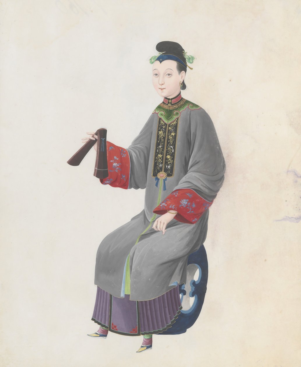 Watercolour of Musician Playing Paiban, late 18th century by Unbekannt