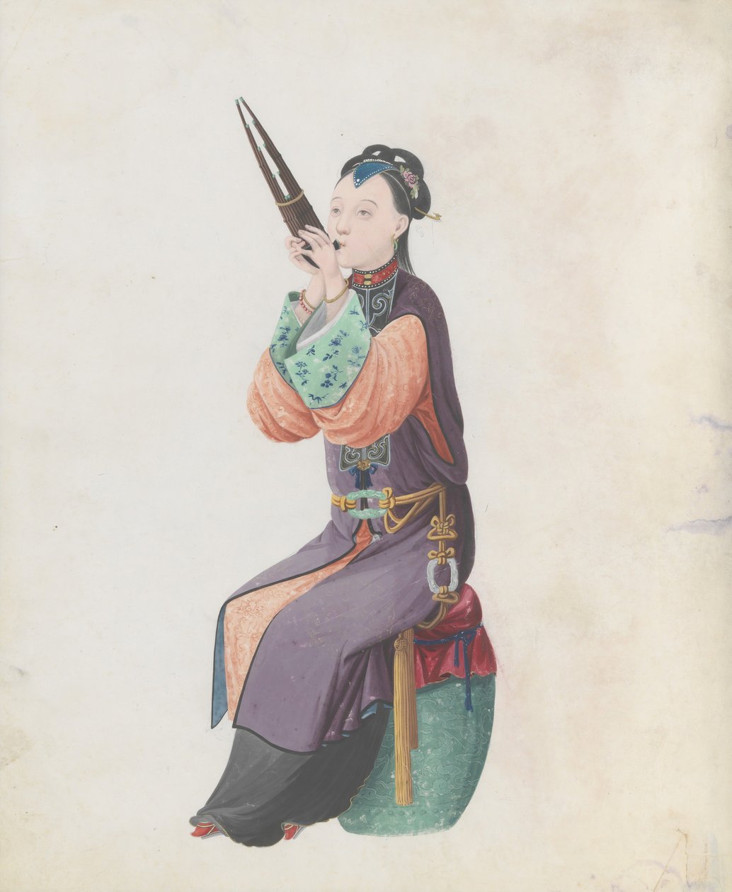 Watercolour of musician playing sheng, late 18th century by Unbekannt