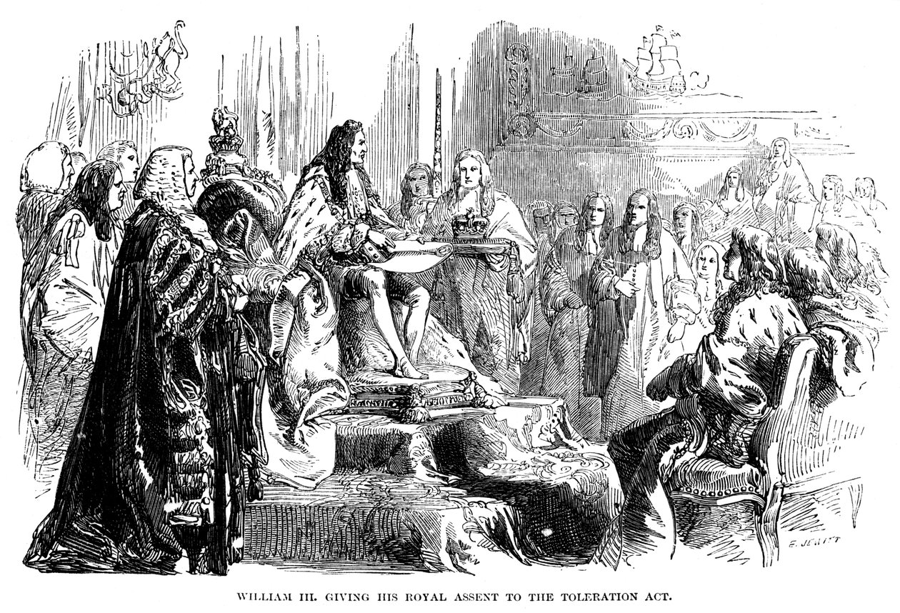 William III giving his royal assent to the Toleration Act by Unbekannt
