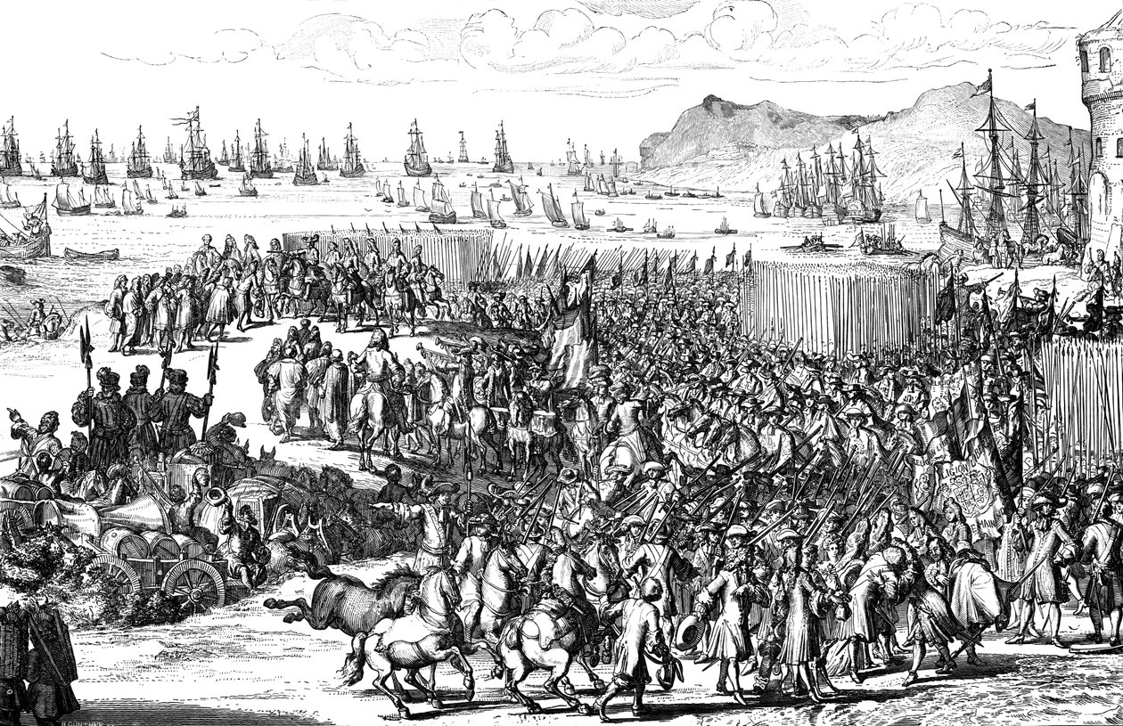 William of Orange landing with his army at Torbay, Devon, 5 November 1688 by Unbekannt